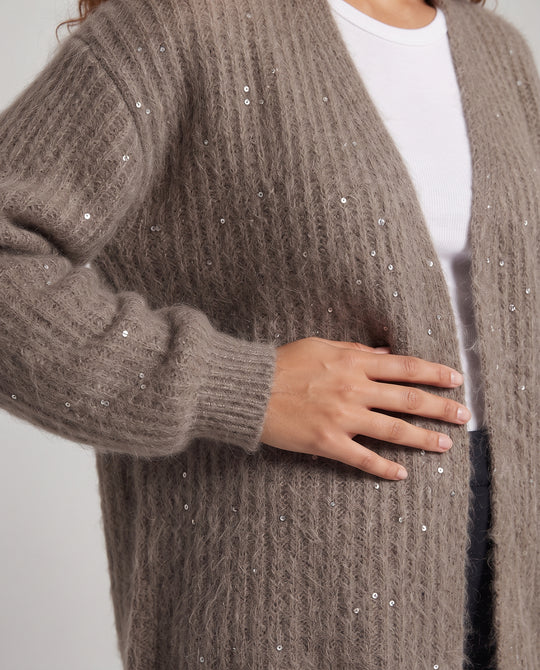 Damen Offener Mohair-Optik Cardigan mit Rippenstruktur und Oversize-Ärmeln Nord Taschen