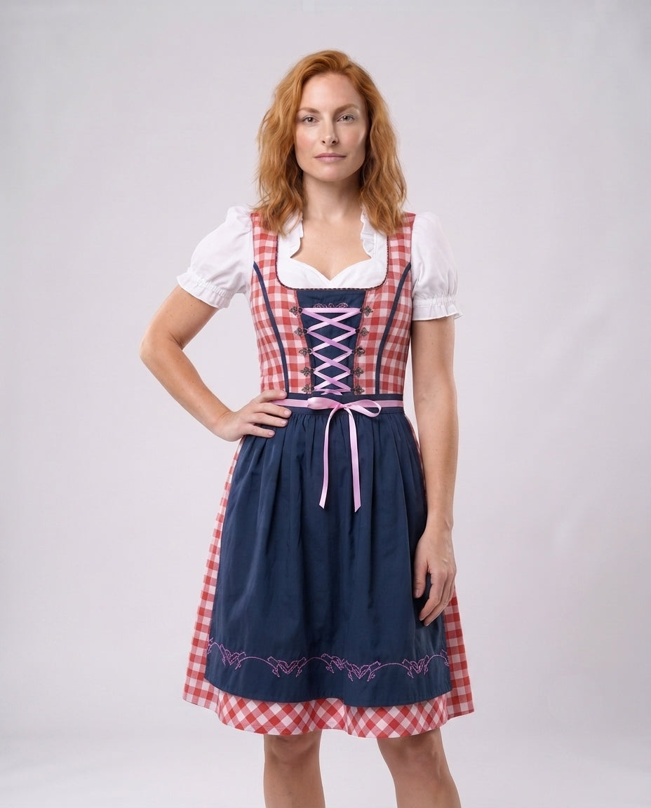 Frauen traditionelles Kleid mit kariertem Oberteil und eleganten Rüschendetails Nord Taschen