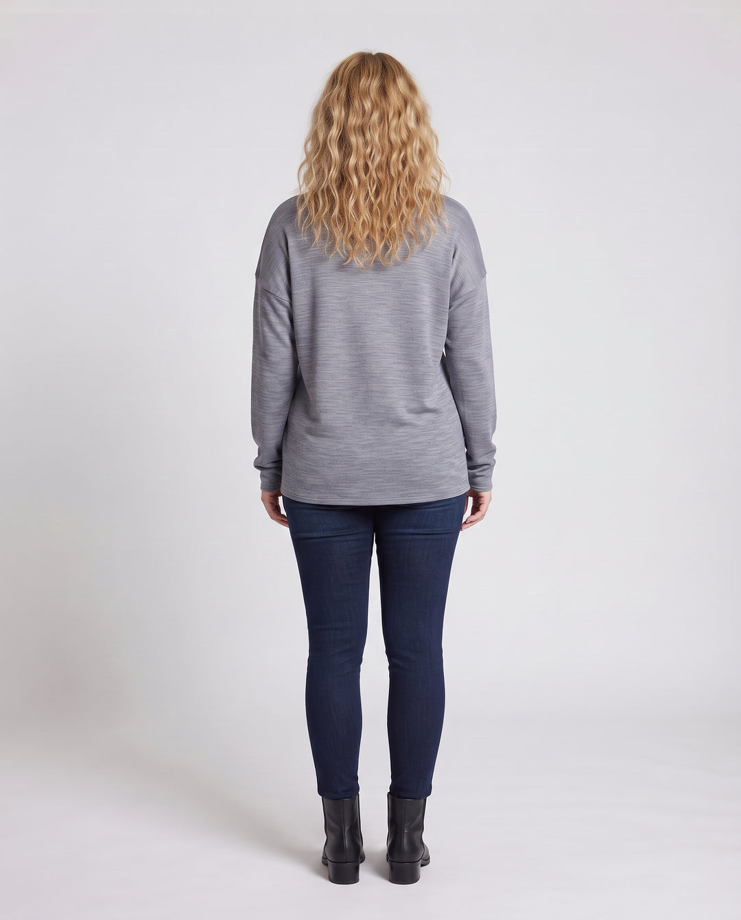Damen Luftiger Mélange V-Ausschnitt Feinstrickpullover mit lockerem Schnitt Nord Taschen