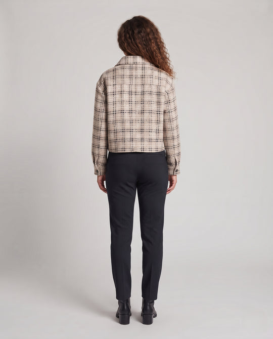 Damen Boxy-Tweedjacke mit Karomuster, Knopfleiste und kurzem Schnitt Nord Taschen