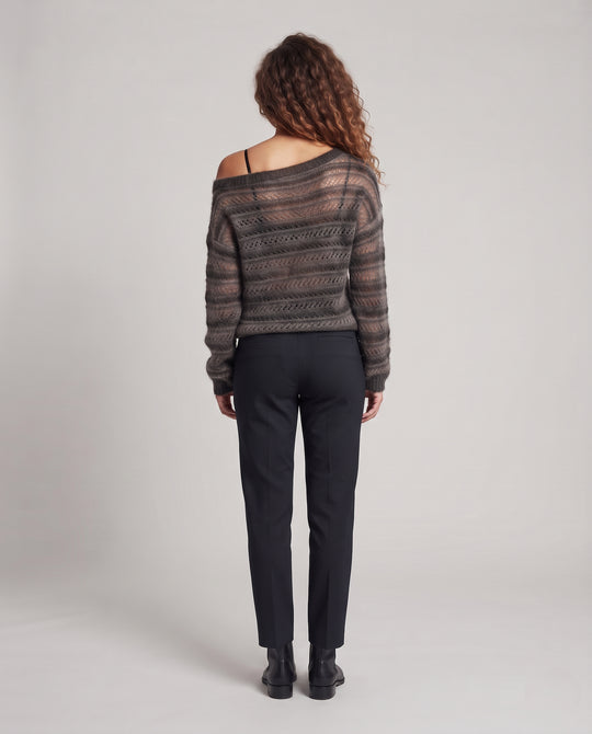 Damen Lässiger Off-Shoulder Flauschpullover mit Ajour-Streifen Nord Taschen