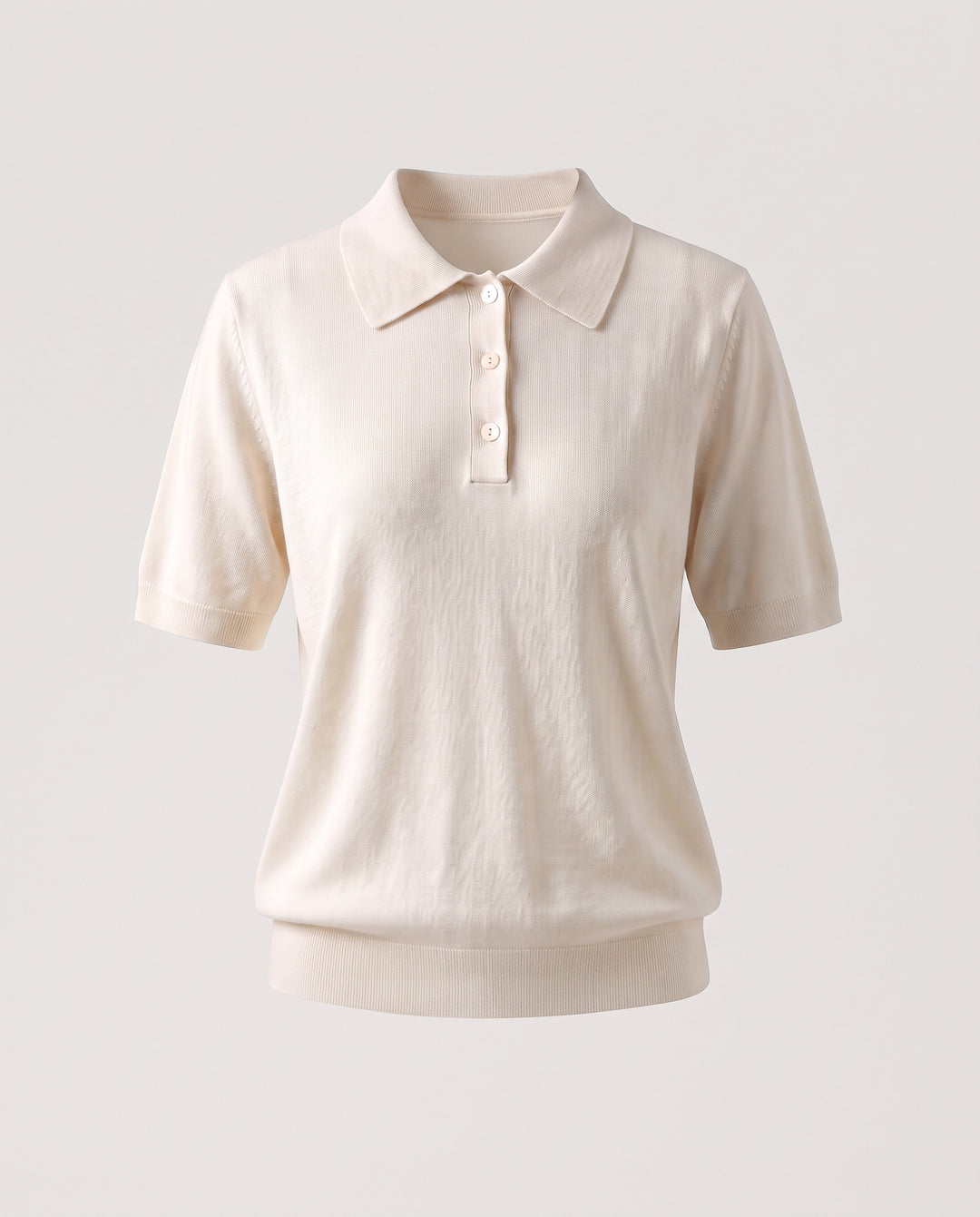 Damen Kurzarm-Feinstrick-Poloshirt aus reiner Merinowolle mit Hemdkragen und leicht taillierter Silhouette Nord Taschen