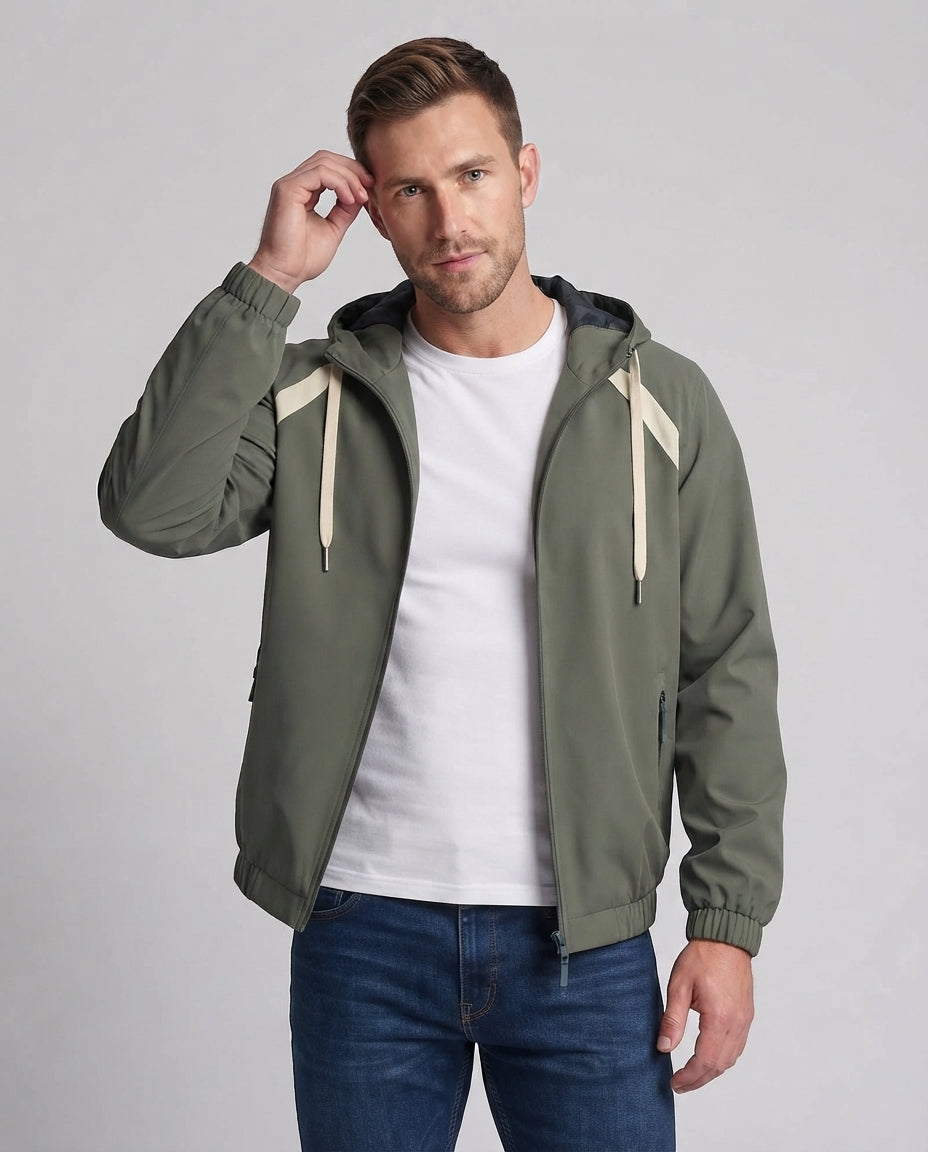 Unisex ultraleichte Kapuzenwindjacke mit verdecktem Reißverschluss & verstellbarem Saum