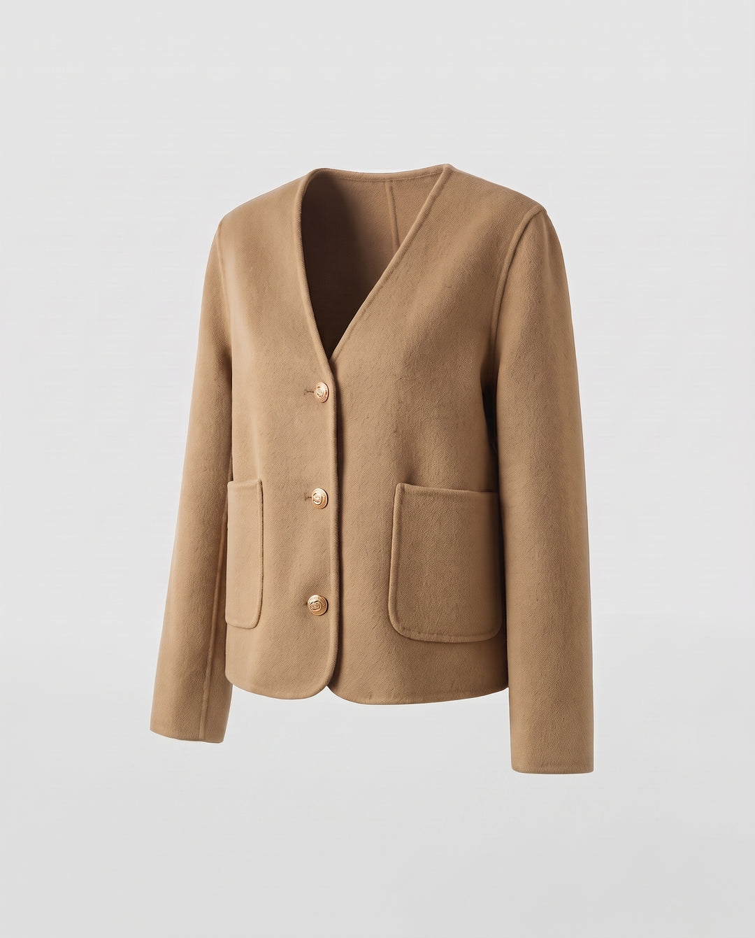 Damen Kurzblazer aus Wollmix mit rundem Ausschnitt, kastiger Silhouette und goldenen Zierknöpfen Nord Taschen