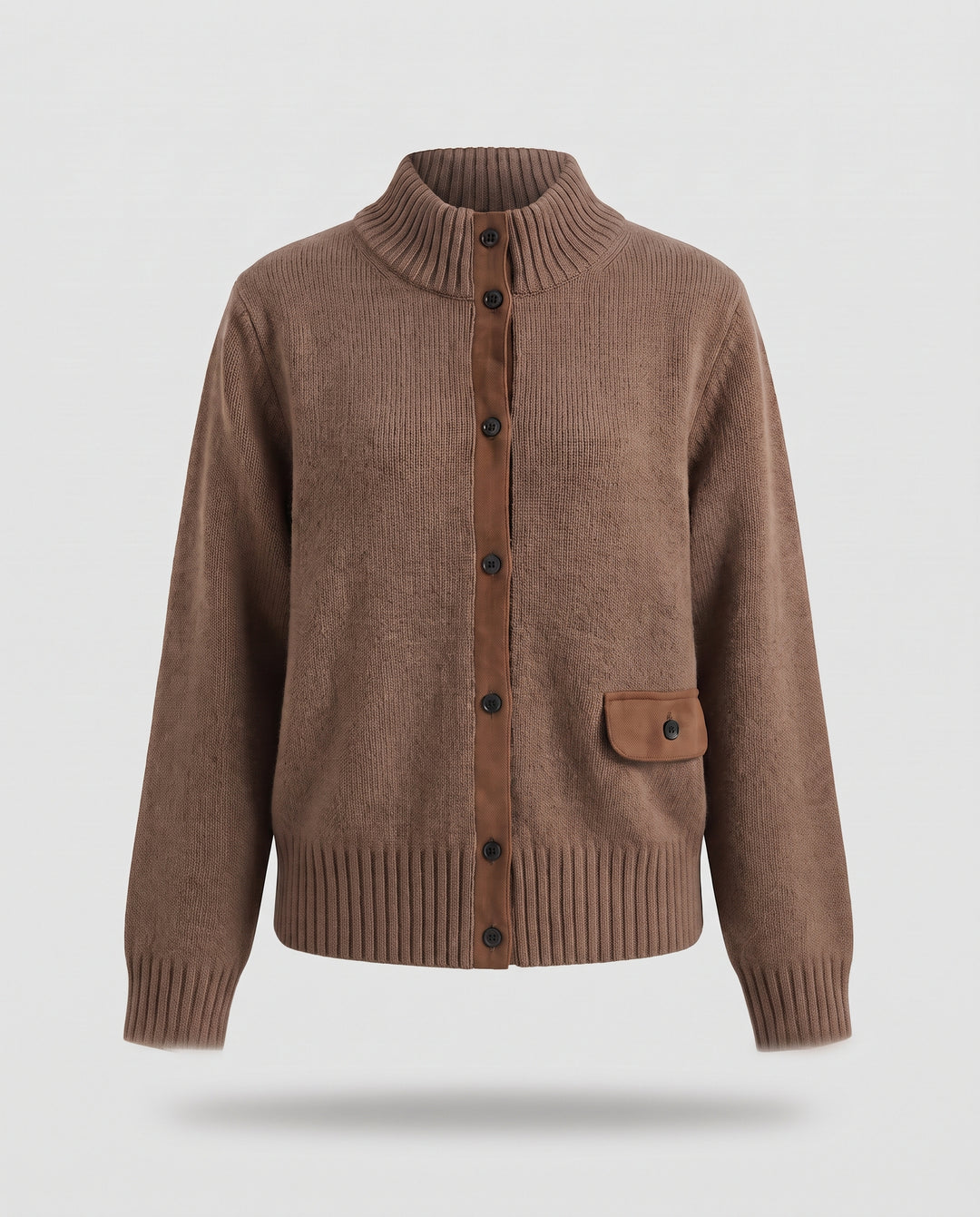 Damen Wollmix-Cardigan mit Stehkragen, durchgehender Knopfleiste und Pattentaschen Nord Taschen