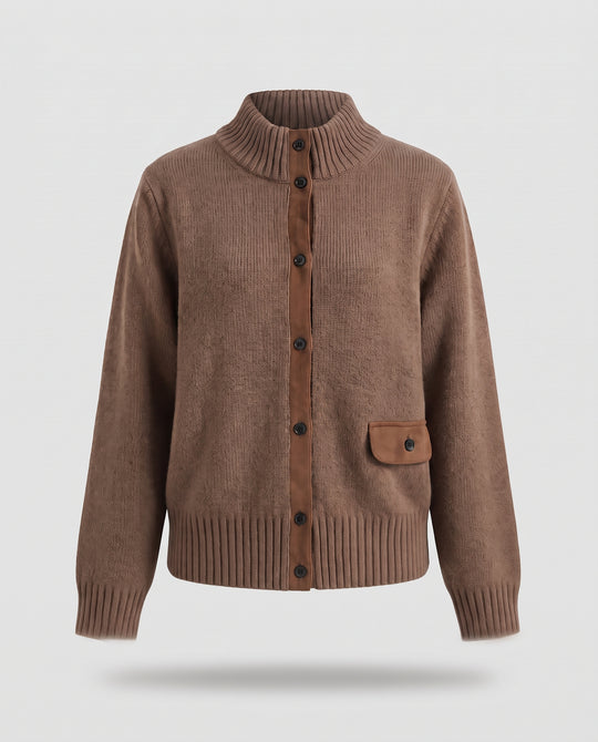 Damen Wollmix-Cardigan mit Stehkragen, durchgehender Knopfleiste und Pattentaschen Nord Taschen