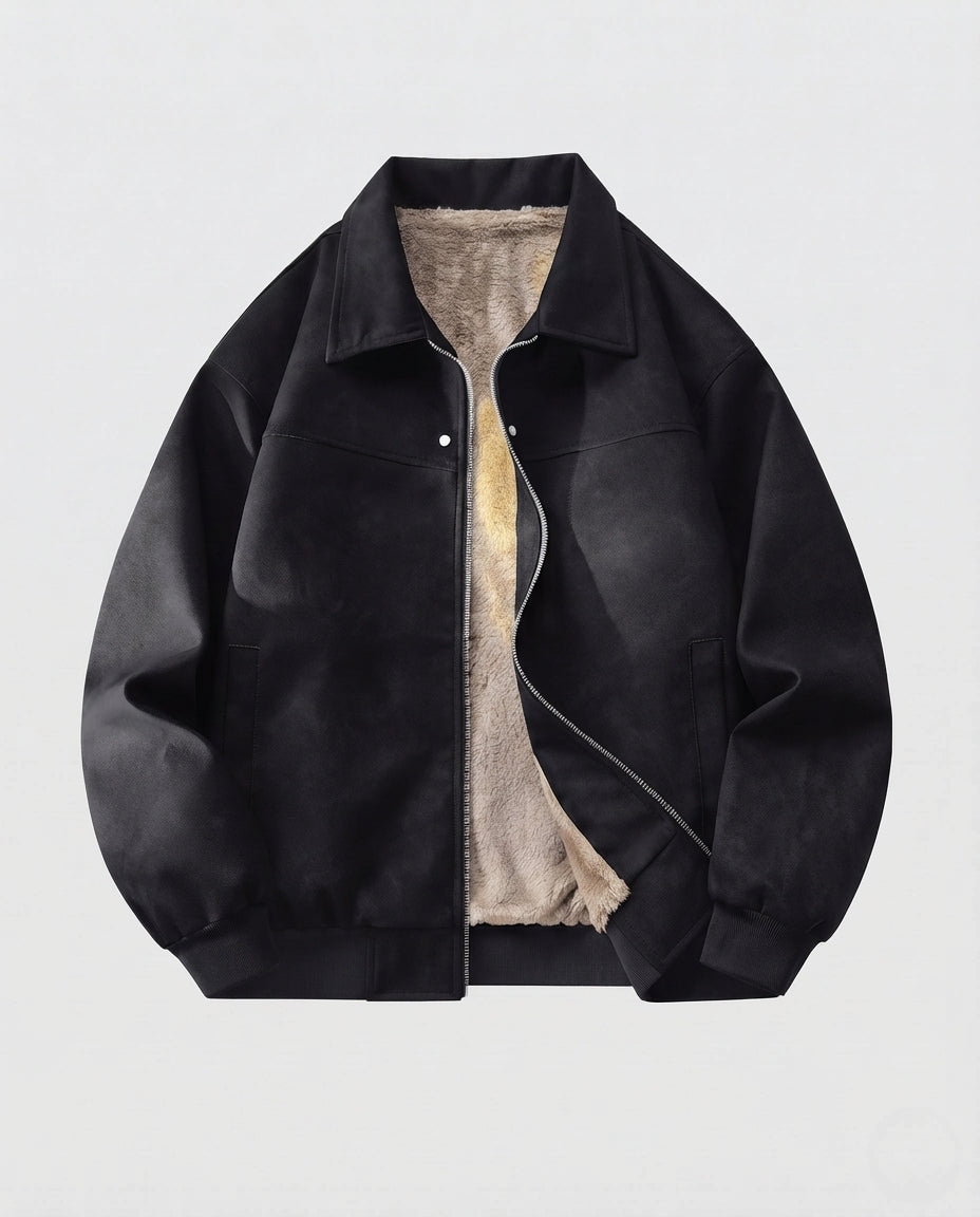Herren gepolsterte Wildleder-Optik Bomberjacke mit Teddy-Futter & Hemdkragen Nord Taschen