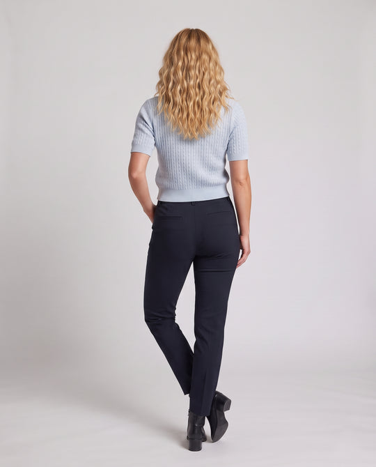 Damen Kurzärmeliger Zopfmuster-Cardigan mit Kontrast-Jeanskragen Nord Taschen