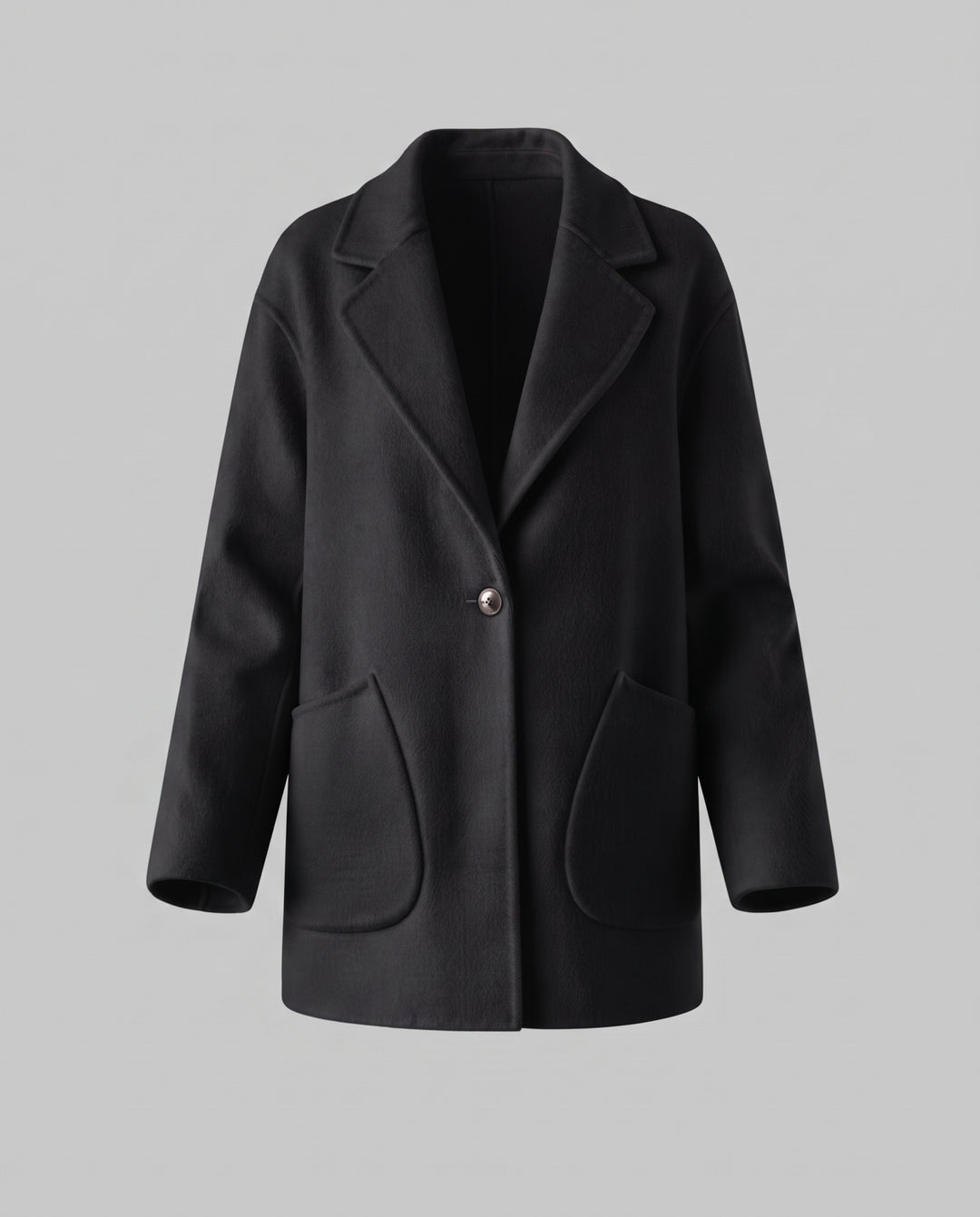 Damen kastiger Kurzmantel aus Wollmix mit großen aufgesetzten Taschen und modernem Revers Nord Taschen