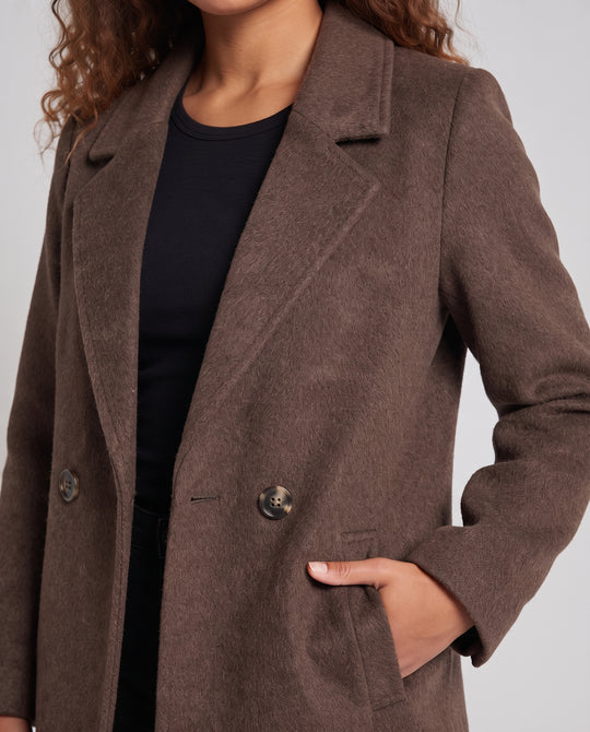 Damen double­reihiger Wollmix‑Kurzmantel mit geradem Schnitt und Reverskragen Nord Taschen