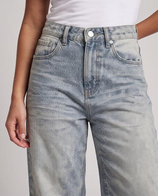 Damen Extraweite Denim‑Palazzohose im Balloon‑Cut mit hoher Bundführung und soften Used‑Effekten Nord Taschen