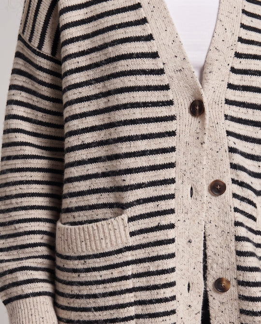 Damen Longline-Strickcardigan mit horizontalem Streifenmuster und aufgesetzten Taschen Nord Taschen