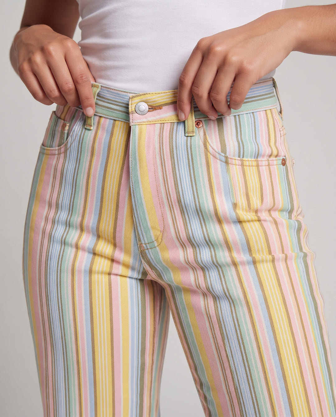 Damen Hochtaillierte, weite Streifenhose mit geradem Bein Nord Taschen