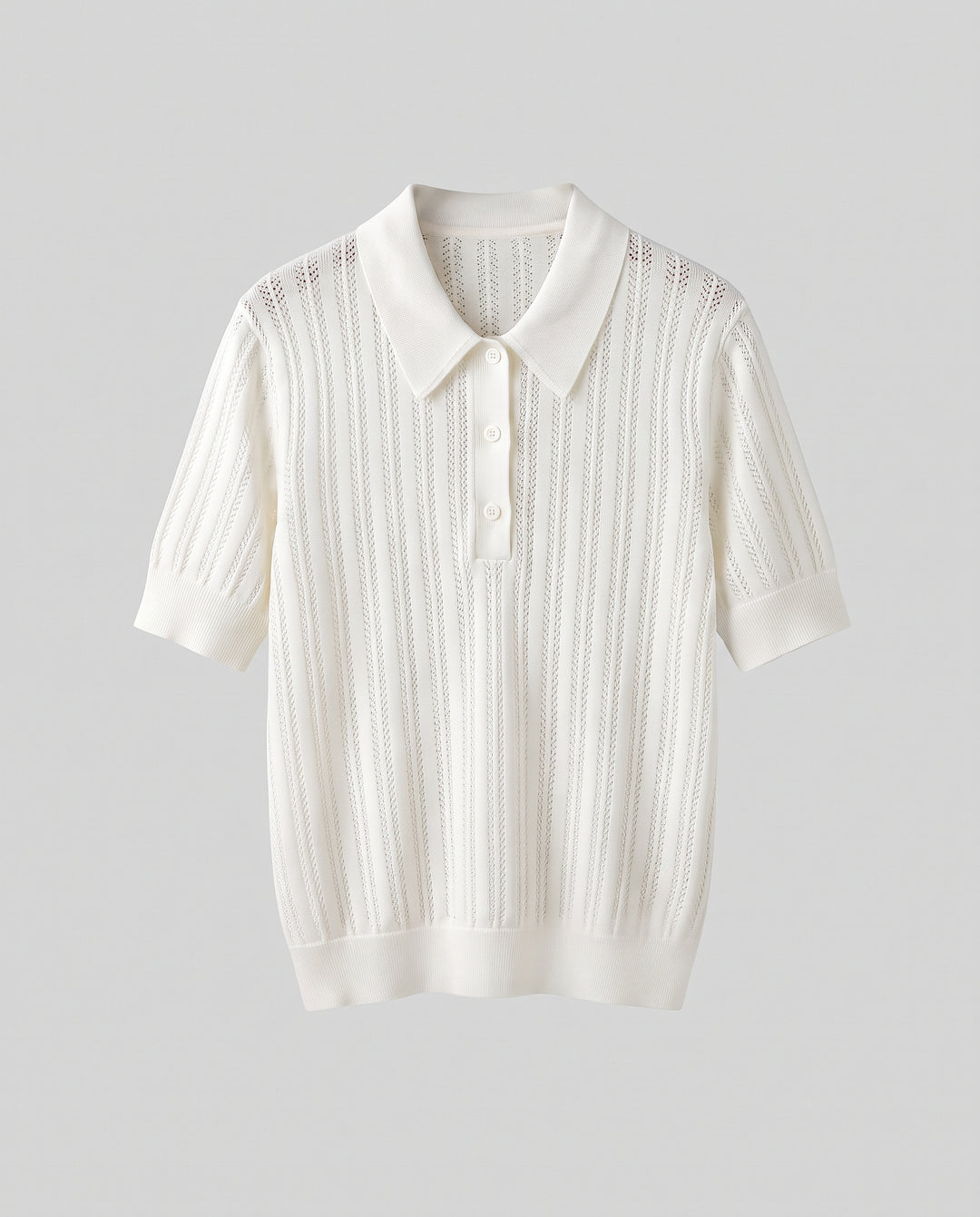 Damen Feines Ajour-Poloshirt aus leichtem Feinstrick mit klassischem Kragen Nord Taschen