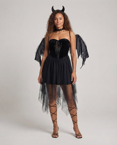 Damen verführerisches Gothic Kleid mit transparenten Tüll-Röcken Nord Taschen