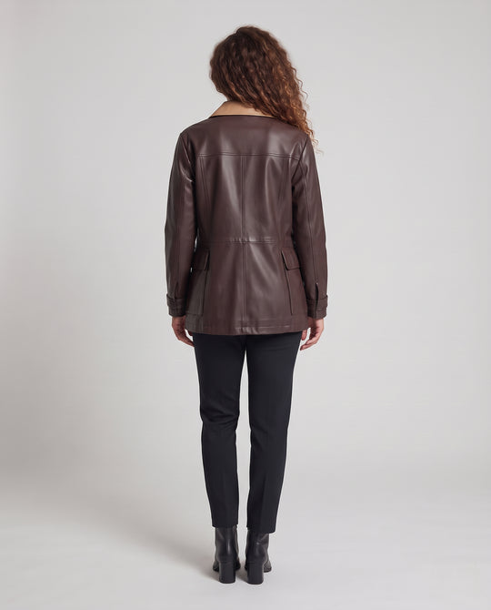 Damen Kunstleder‑Fieldjacke mit kontrastierendem Umlegekragen und Utility‑Taschen Nord Taschen