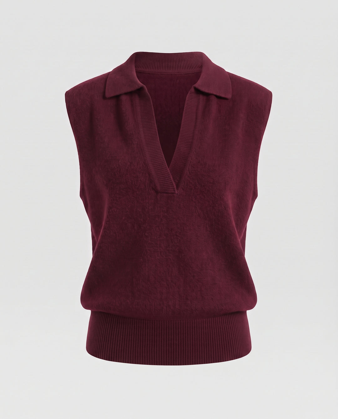 Damen Ärmelloser Wollmix-Pullunder mit Polokragen und breitem Rippsaum Nord Taschen
