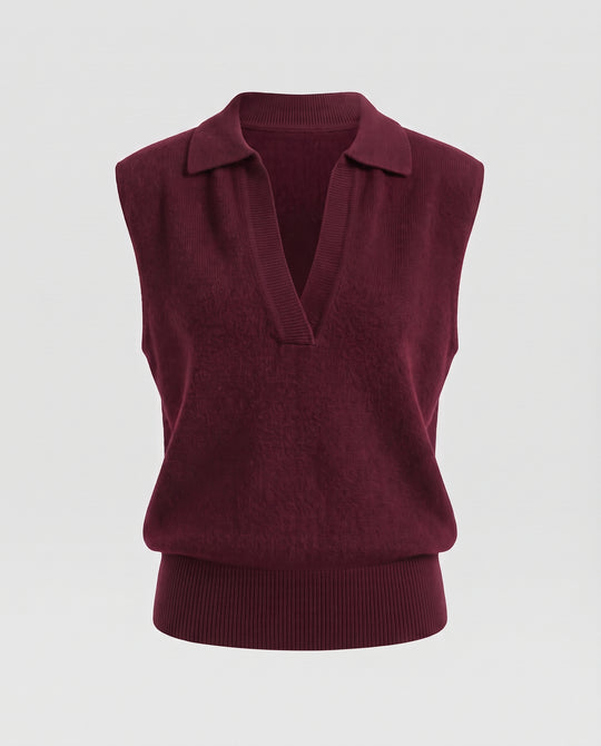 Damen Ärmelloser Wollmix-Pullunder mit Polokragen und breitem Rippsaum Nord Taschen