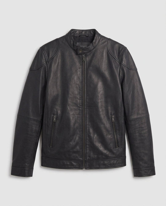 Herren maßgeschneiderte Kunstlederjacke im Biker Blouson Stil mit Stehkragen und Reißverschluss Nord Taschen