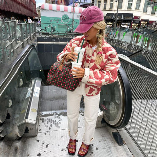 Blumenmusterjacke mit Warmer Fütterung für Damen
