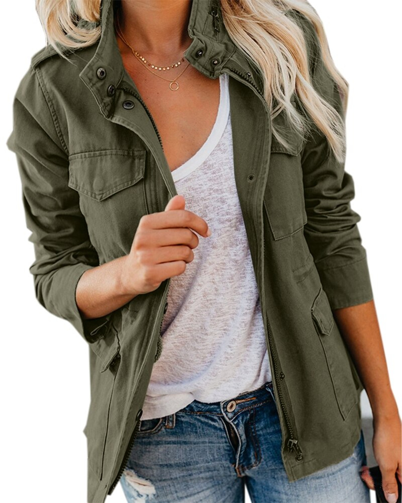Damen Übergangsjacke mit Taschen und Hohem Kragen