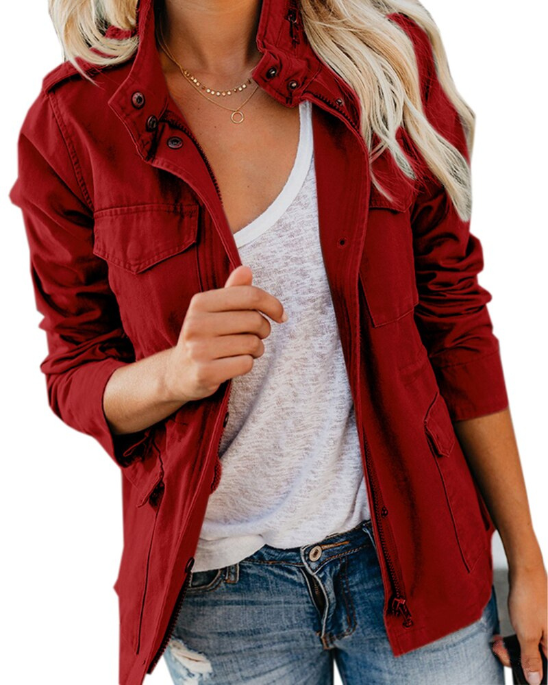 Damen Übergangsjacke mit Taschen und Hohem Kragen