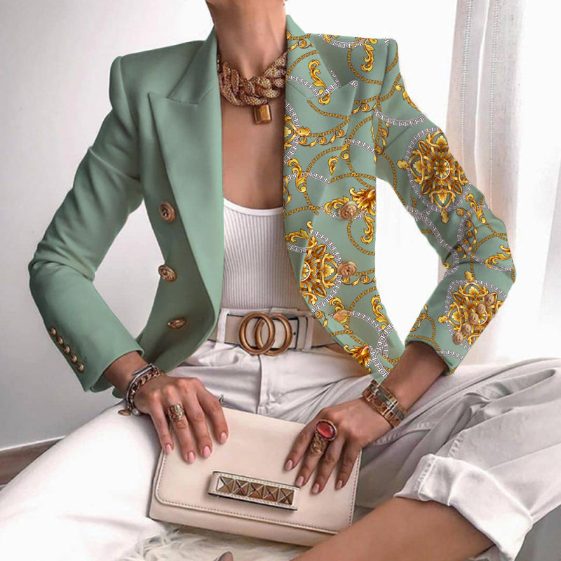 Asymmetrischer Blazer mit aufwändigem Gold- und Kettenmuster perfekt für lässige Tage Avellé