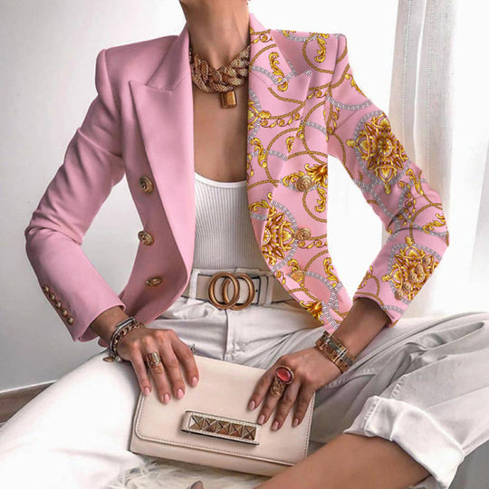 Asymmetrischer Blazer mit aufwändigem Gold- und Kettenmuster perfekt für lässige Tage Avellé