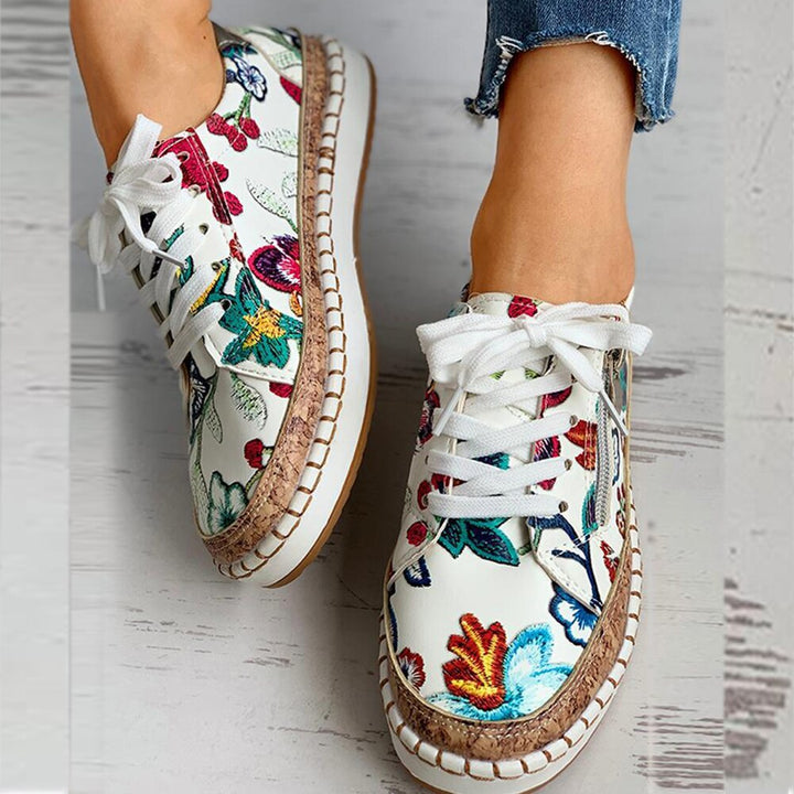 Orthopädische Sportschuhe mit Blumendruck und Schnürsenkeln für stilvollen Komfort