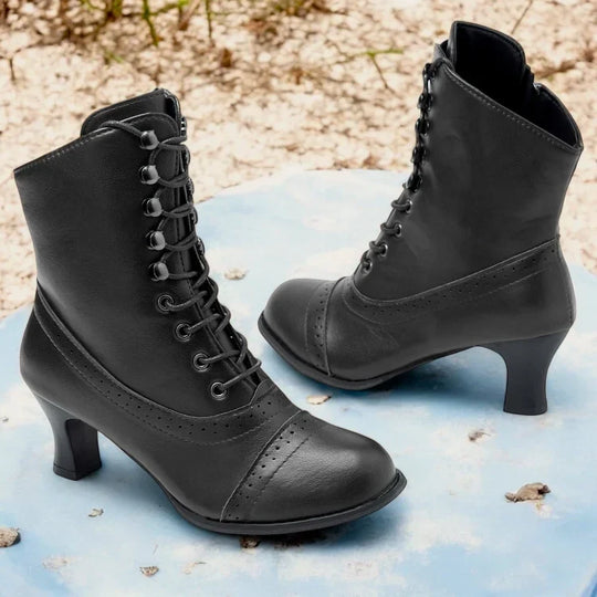 Damen Viktorianische Braune Mid-Heel Schnürstiefel mit Reißverschluss - Vittorelli