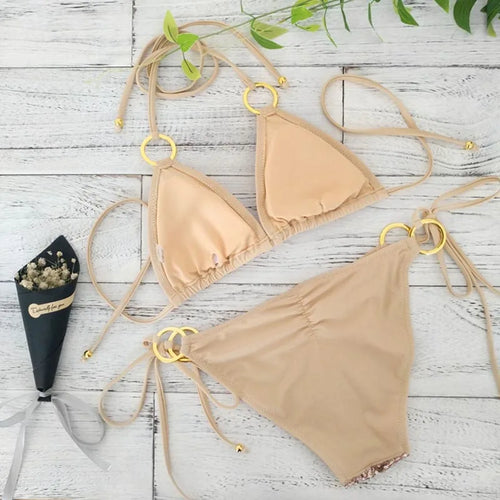 Nord Taschen | Neu Sexy Bikinis Pailletten Goldfarbe Frauen Bandage Bikini Set Push-Up Vorgepolsterter Bh Badeanzug Set Bademode