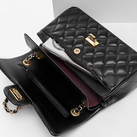 Nord Taschen | Gepolsterte Ketten-Crossbody-Tasche, klassische Schultertasche mit Drehverschluss