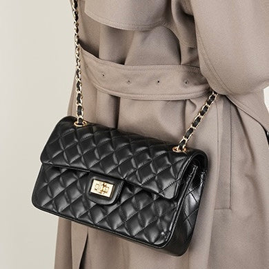 Nord Taschen | Gepolsterte Ketten-Crossbody-Tasche, klassische Schultertasche mit Drehverschluss
