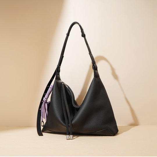 Nord Taschen | Damen Leder Hobo Tasche mit geknotetem Riemen & Quasten Detail