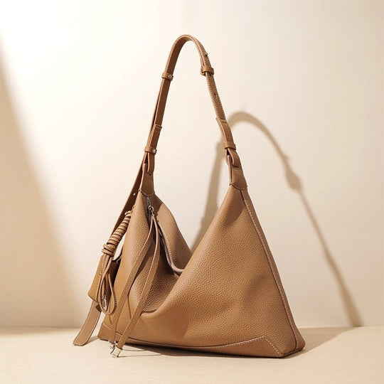 Nord Taschen | Damen Leder Hobo Tasche mit geknotetem Riemen & Quasten Detail