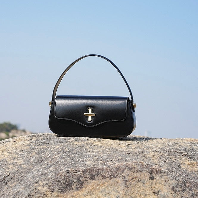 Nord Taschen | Schultertasche mit goldenem Drehverschluss und Crossbody-Tragegurt