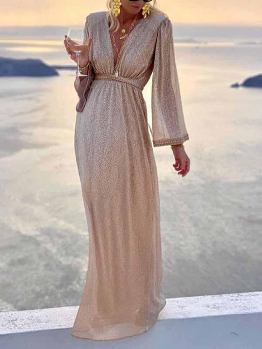 langes Kleid mit glänzenden Pailletten, elegante Champagner-Hochzeitszeremonie - Arvani