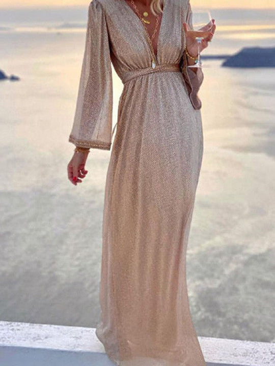 langes Kleid mit glänzenden Pailletten, elegante Champagner-Hochzeitszeremonie - Arvani
