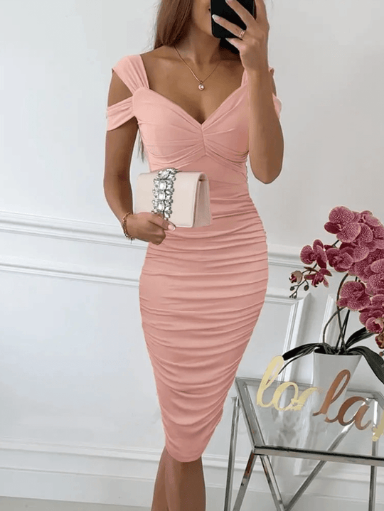 Midi-Bodycon-Kleid Retelle, V-Ausschnitt, Reißverschluss, rückenfrei, ärmellos, elegant, modisch, Party, Hochzeit, Gast