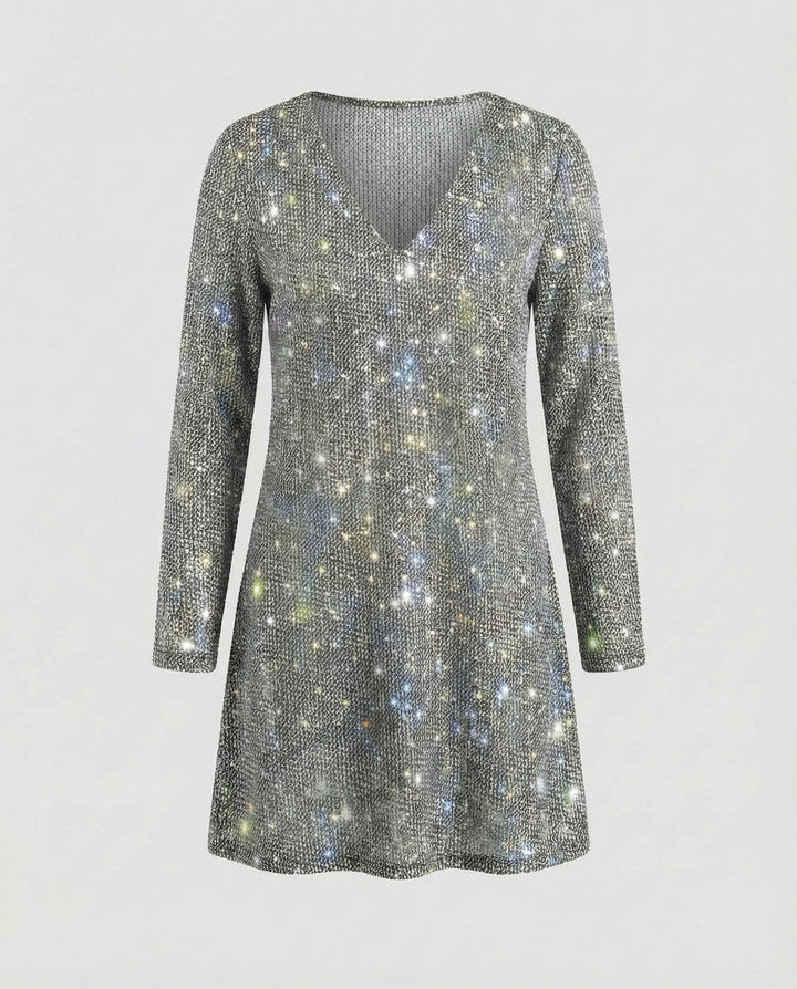 Silbernes V-Ausschnitt Minikleid