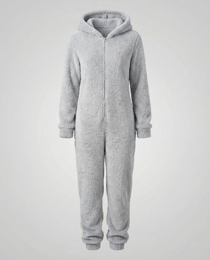 Damen Teddy Fleece Overall Kapuze