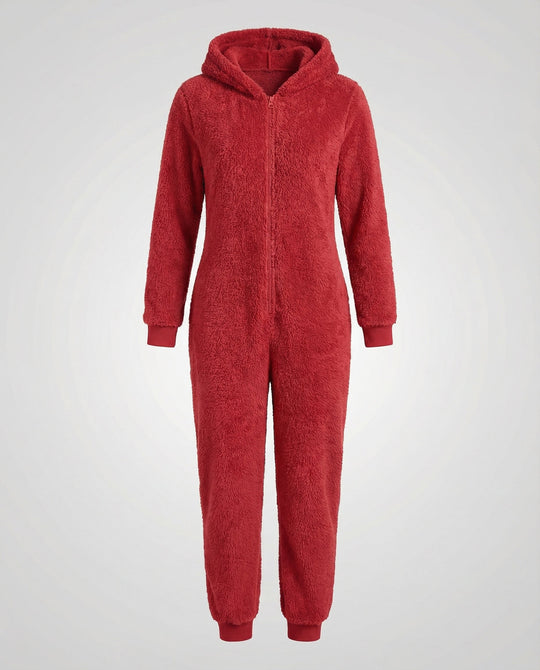 Damen Teddy Fleece Overall Kapuze
