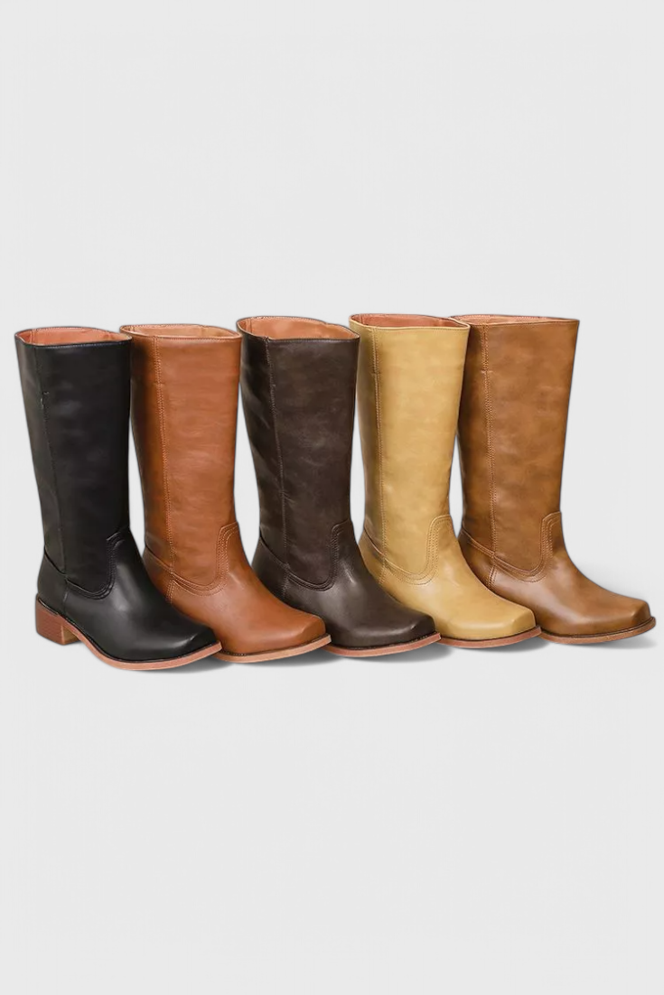 Knielange Stiefel - Damen Weite Wade Stiefel mit Blockabsatz