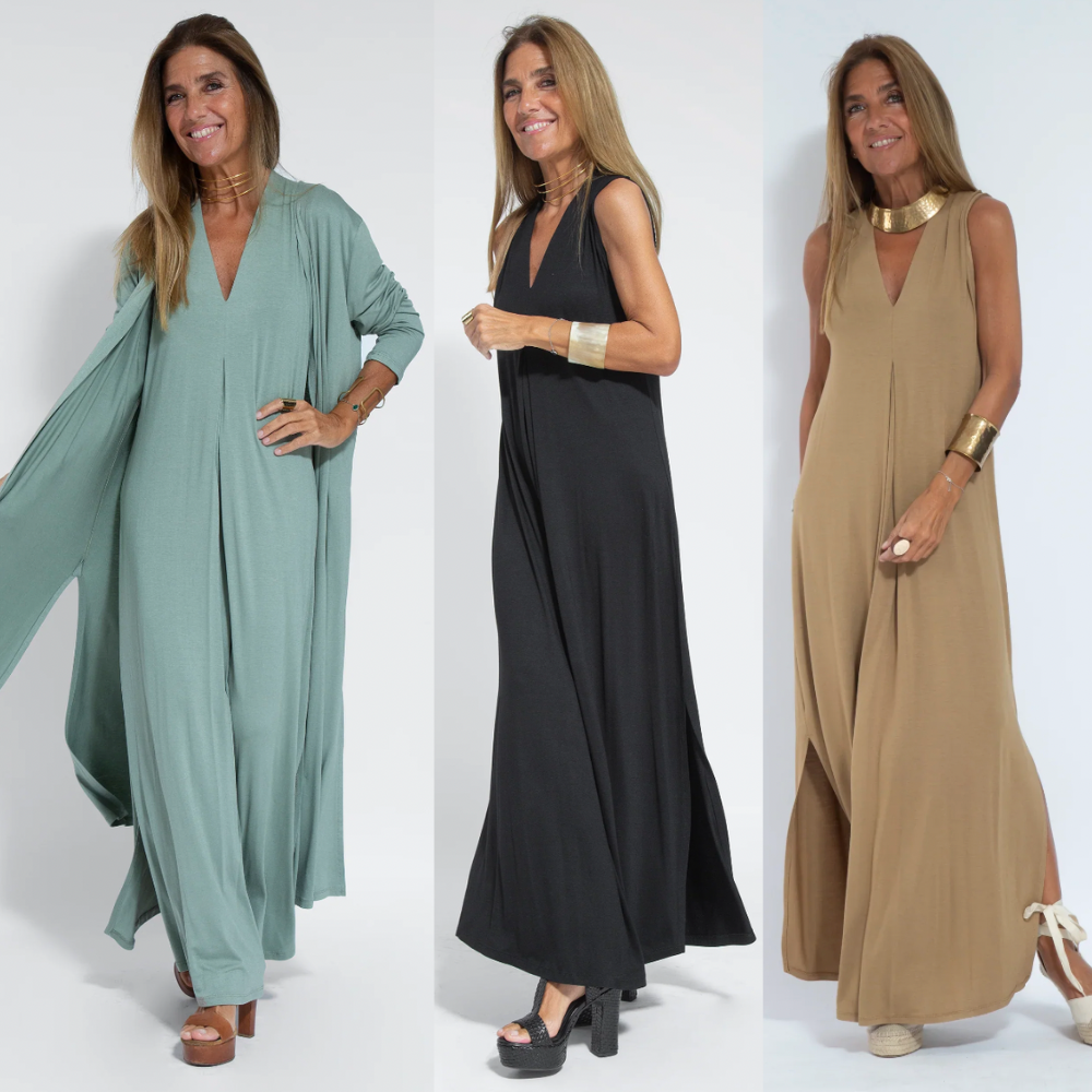 Set mit Langem, Schlank Machendem Kleid und Weste
