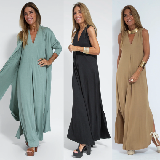 Set mit Langem, Schlank Machendem Kleid und Weste