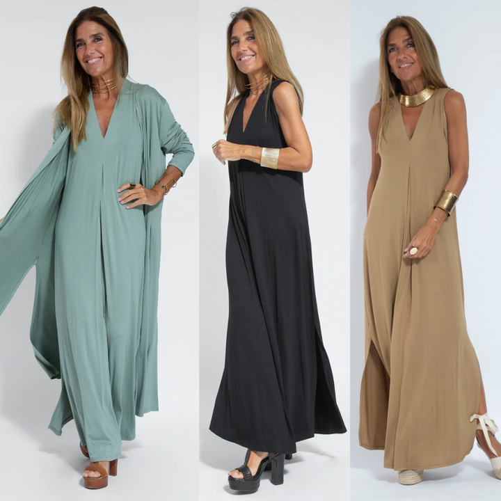 Set mit Langem, Schlank Machendem Kleid und Weste