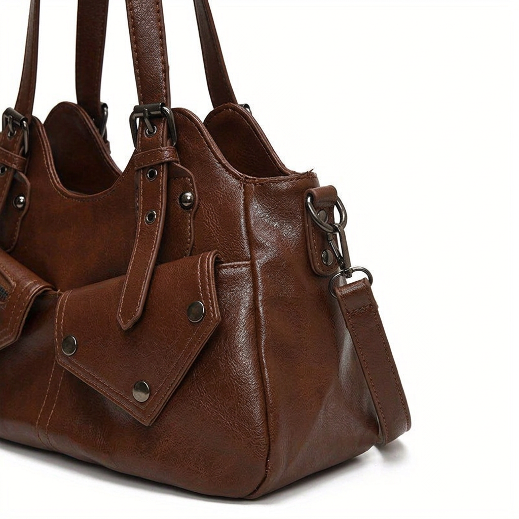 Nord Taschen | Vegane Rindsleder Hobo-Tasche, Motorradstil Schultertasche