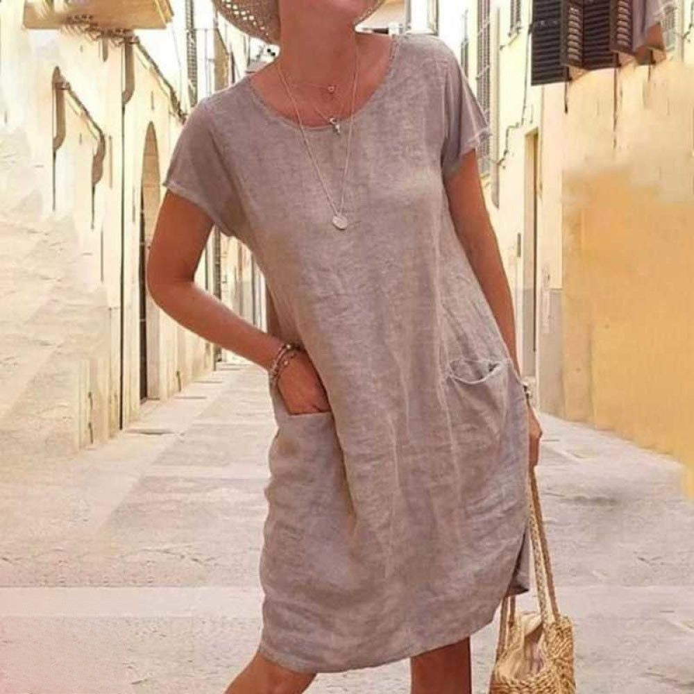 Nord Taschen | Édith Lässiges Leinenkleid mit Kurzen Ärmeln für Damen
