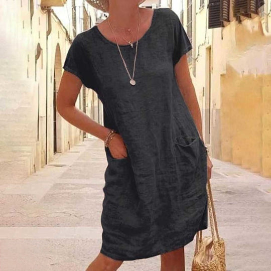 Nord Taschen | Édith Lässiges Leinenkleid mit Kurzen Ärmeln für Damen