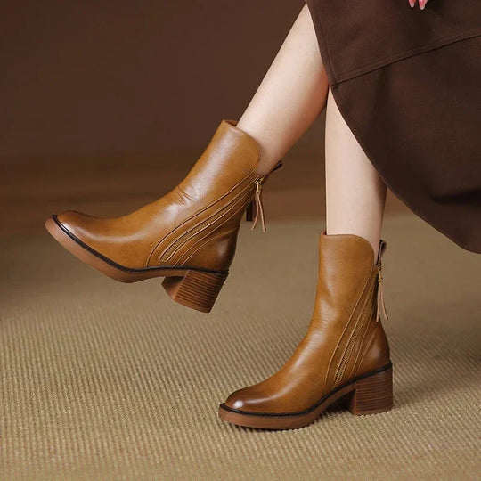Lederstiefel | Blockabsatz | Schmale Knöchel | Absatzstiefel | Damenstiefel